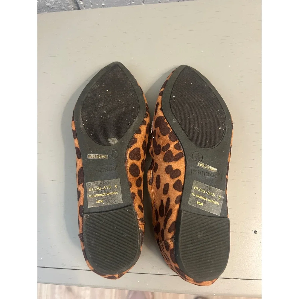 Bamboo‎ Brown Leopard Pointed Toe Loafers Women Size 6 BLOG-31S Animal Print